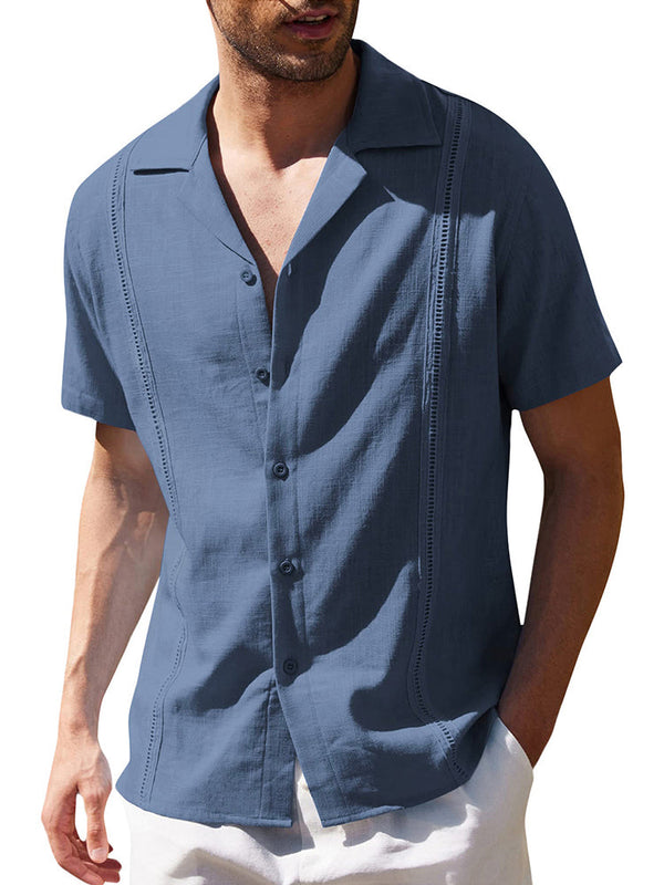 Camisa Masculina De Linho Algodão Casual Praia Estilo Cubano