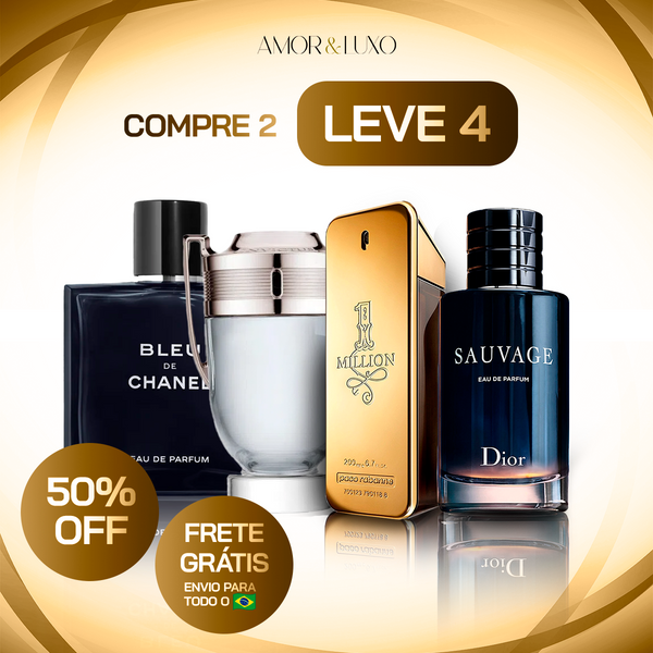 Combo 4 Perfumes Masculinos Importados (100ml) - 1 Million | Invictus | Sauvage| Bleu [PROMO VERÃO]