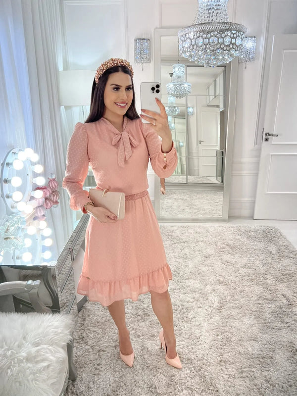 VESTIDO CHIFFON COM MANGA ROSE