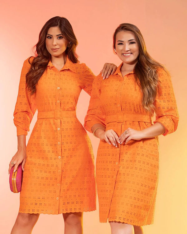 VESTIDO DE LAISE DE ALGODÃO LARANJA LARANJA