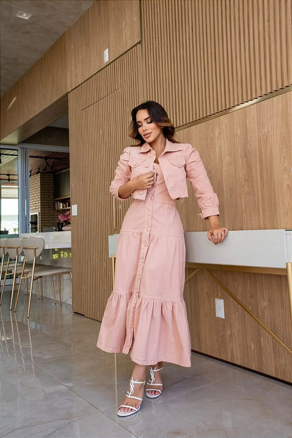 VESTIDO THAÍS COM JAQUETA ROSÉ'